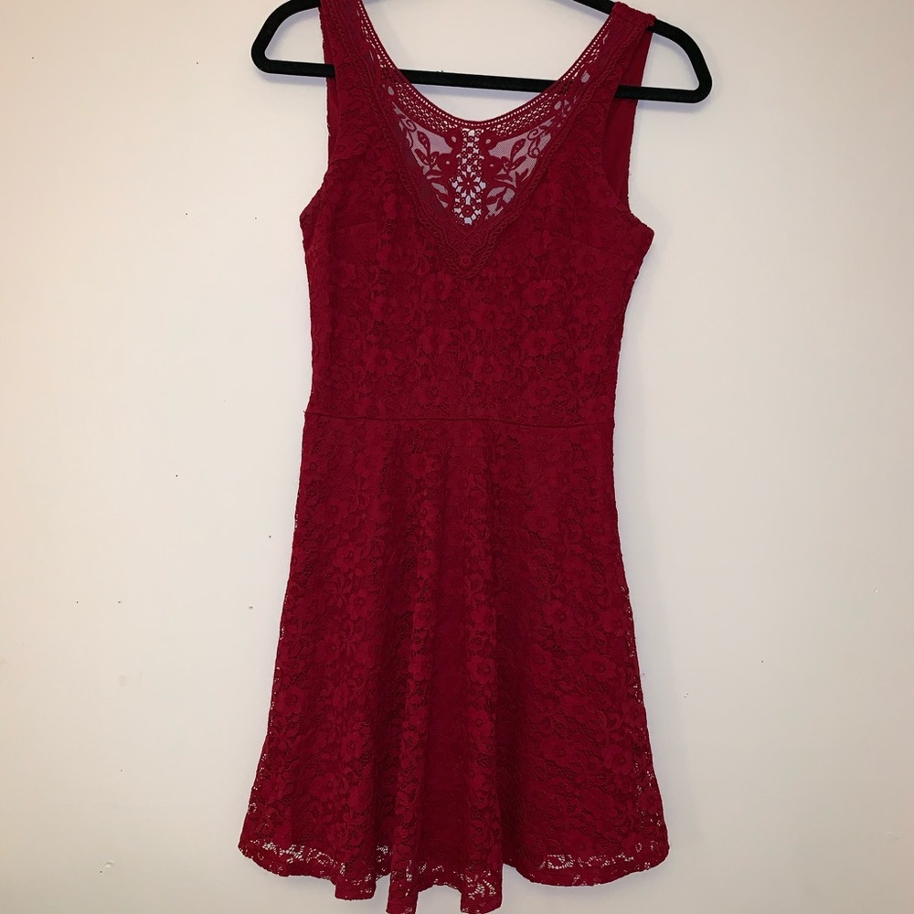 Lace Detailed Dark Pink Dress